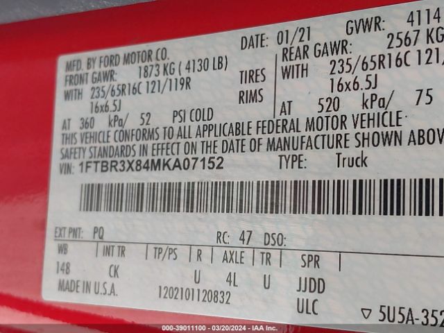1FTBR3X84MKA07152 Ford Transit-250 Cargo Van