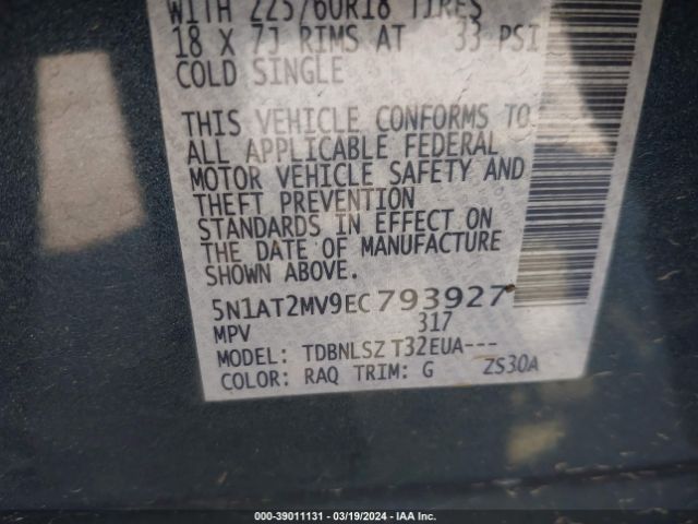 5N1AT2MV9EC793927 Nissan Rogue Sl