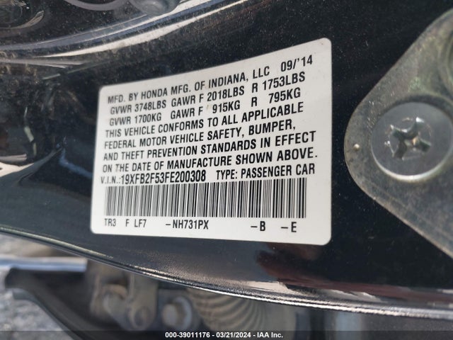 Honda Civic Lx 2015 19XFB2F53FE200308 Image 9