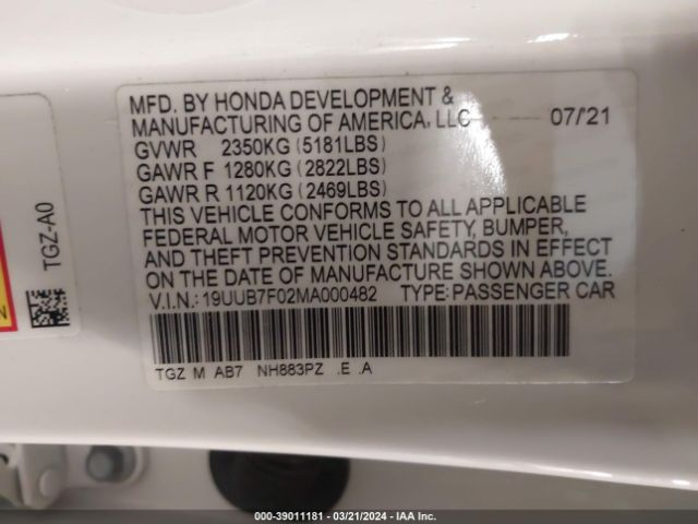 19UUB7F02MA000482 Acura Tlx Type S