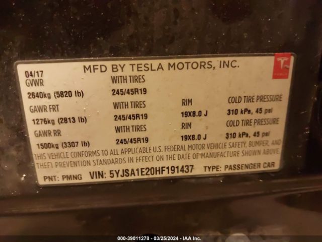 5YJSA1E20HF191437 Tesla Model S 100d/60d/75d/90d/p100d