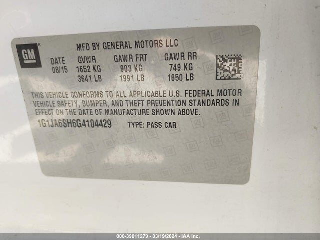 Chevrolet Sonic Ls Auto 2016 1G1JA6SH6G4104429 Image 9