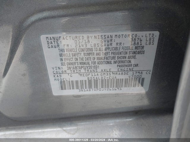 Nissan SENTRA SV 2018 3N1AB7AP0JY261691 Image 9