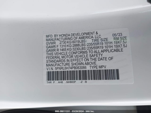 Honda Odyssey Sport 2023 5FNRL6H74PB063066 Image 9