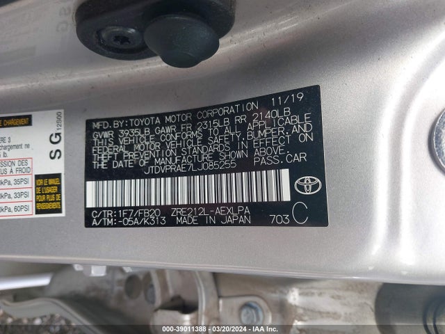 Toyota COROLLA LE 2020 JTDVPRAE7LJ085255 Image 9