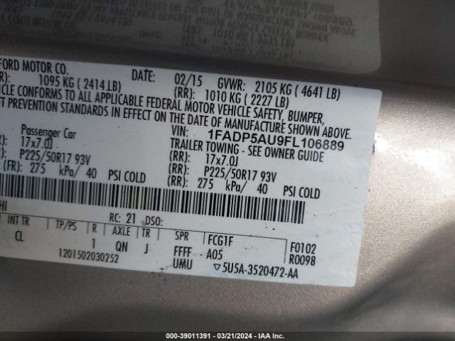 1FADP5AU9FL106889 Ford C-max Hybrid Se