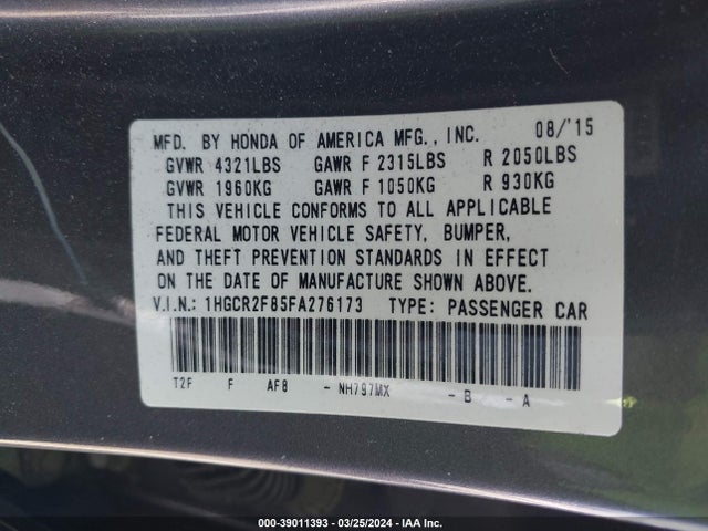 Honda Accord Ex-l 2015 1HGCR2F85FA276173 Image 9