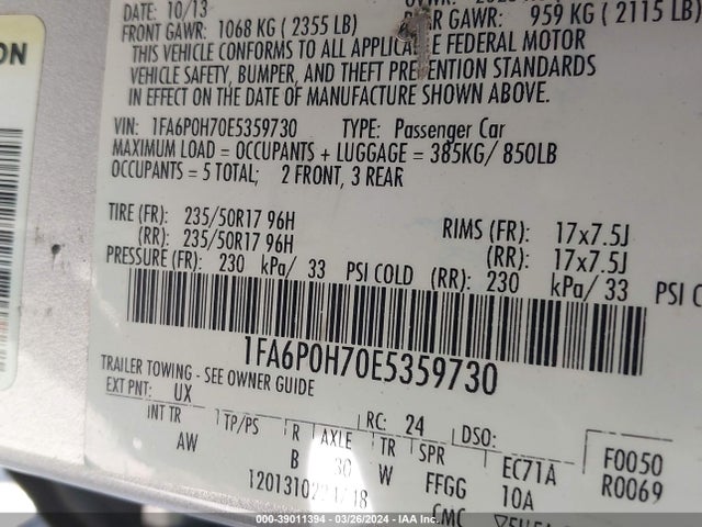 Ford FUSION SE 2014 1FA6P0H70E5359730 Image 9