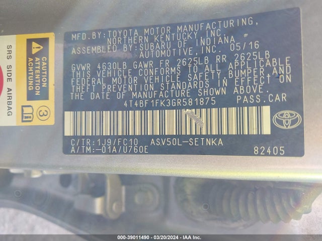 Toyota CAMRY LE 2016 4T4BF1FK3GR581875 Image 9
