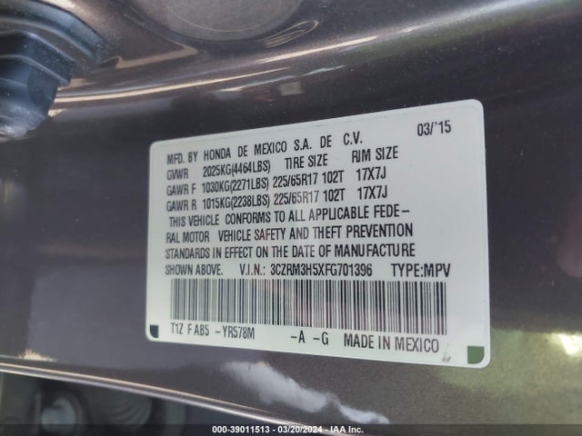 Honda CR-V EX 2015 3CZRM3H5XFG701396 Image 9