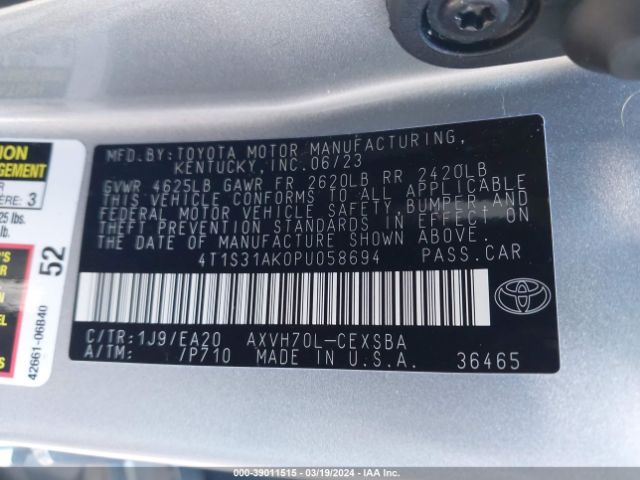 4T1S31AK0PU058694 Toyota Camry Se Hybrid