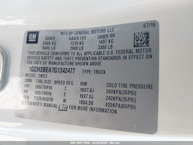Chevrolet Colorado Wt 2016 1GCHSBEA7G1342477 Image 9