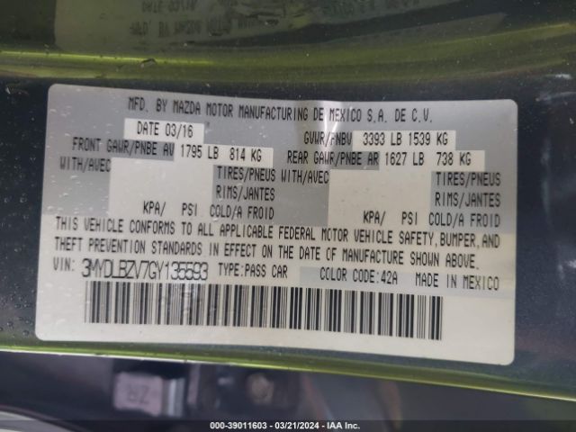 3MYDLBZV7GY135593 Scion IA