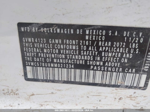 3VWC57BU8MM021234 Volkswagen Jetta 1.4t R-line/1.4t S/1.4t Se