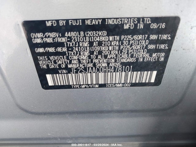 Subaru Forester 2.5i 2017 JF2SJAAC0HH478101 Image 9