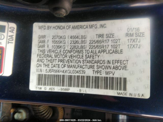 5J6RM4H4XGL034539 Honda CR-V SE