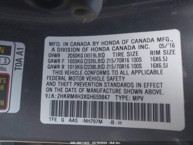 Honda CR-V LX 2016 2HKRM4H3XGH659847 Image 9