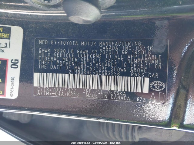 Toyota Corolla S 2016 2T1BURHE5GC683556 Image 9