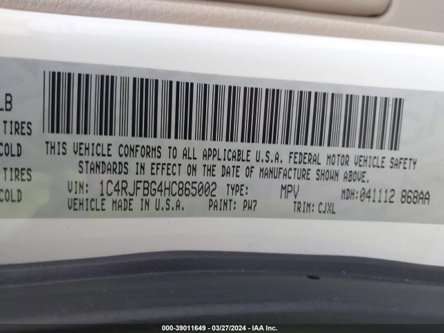 1C4RJFBG4HC865002 Jeep Grand Cherokee Limited 4x4