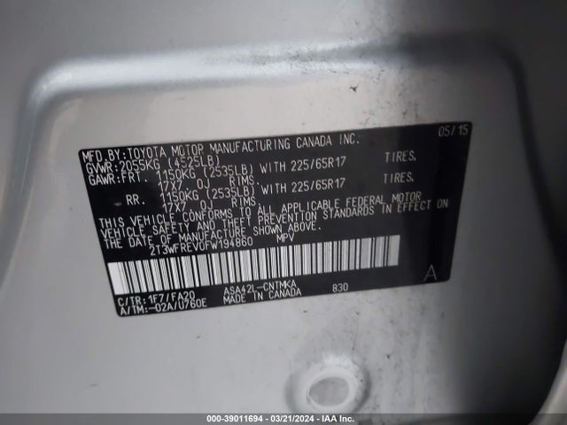 Toyota Rav4 Xle 2015 2T3WFREV0FW194860 Image 9