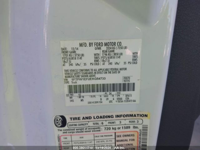 1FTFW1EF2EKG54733 Ford F-150 Xlt