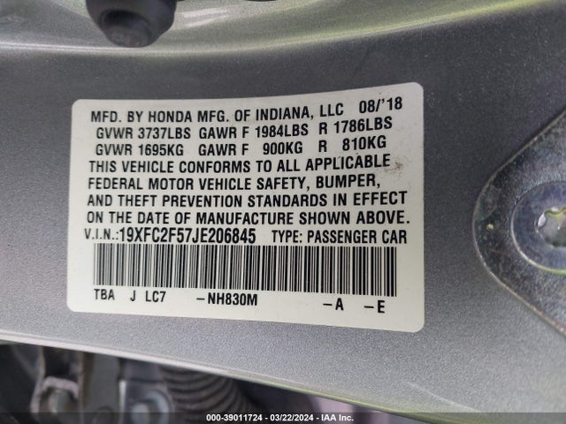 Honda Civic Lx 2018 19XFC2F57JE206845 Image 9