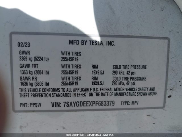 7SAYGDEEXPF683379 Tesla Model Y Awd/long Range Dual Motor All-wheel Drive