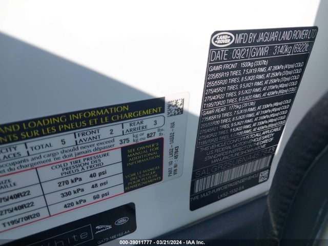 Land Rover Range Rover 2022 SALGR2SU6NA457843 Image 9
