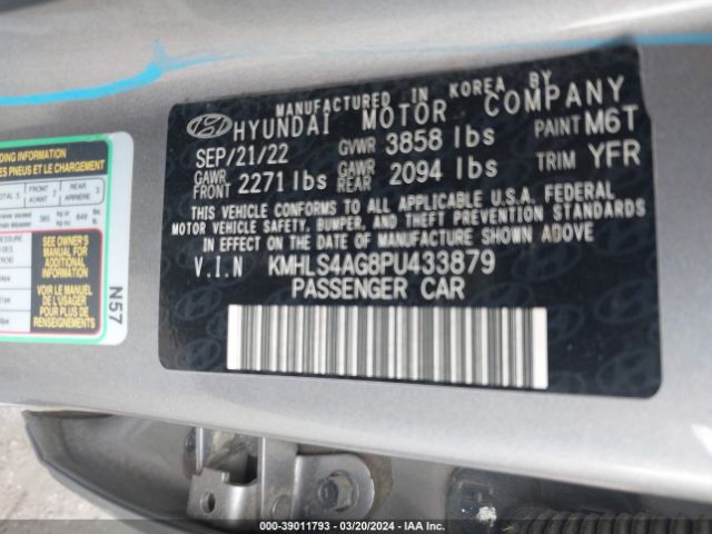 KMHLS4AG8PU433879 Hyundai ELANTRA SEL