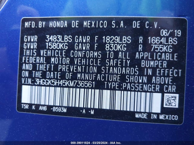 Honda FIT LX 2019 3HGGK5H45KM736561 Image 9