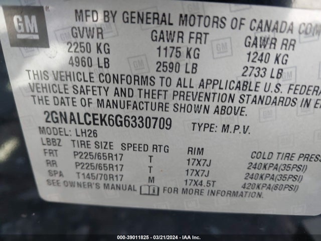 Chevrolet EQUINOX LT 2016 2GNALCEK6G6330709 Image 9