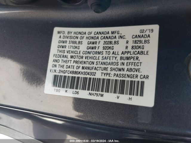 2HGFC4B86KH304302 Honda Civic Sport