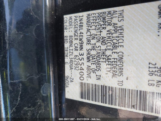 Nissan Altima 2.5 Sl 2021 1N4BL4EW9MN355400 Image 9
