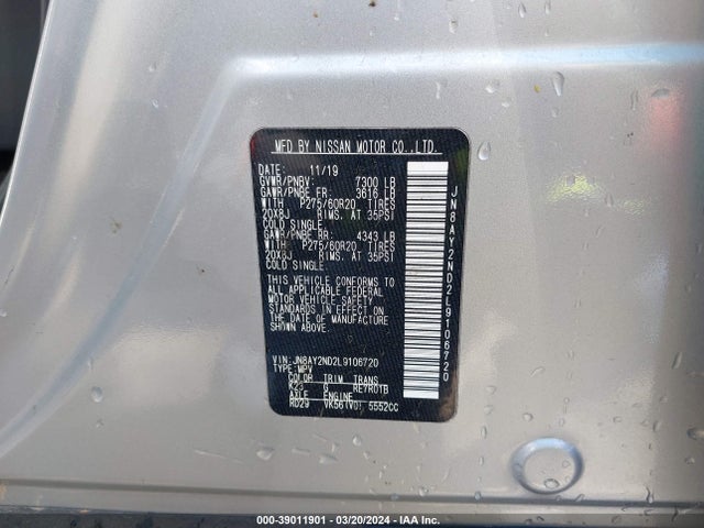 Nissan Armada Sl 2wd 2020 JN8AY2ND2L9106720 Image 9