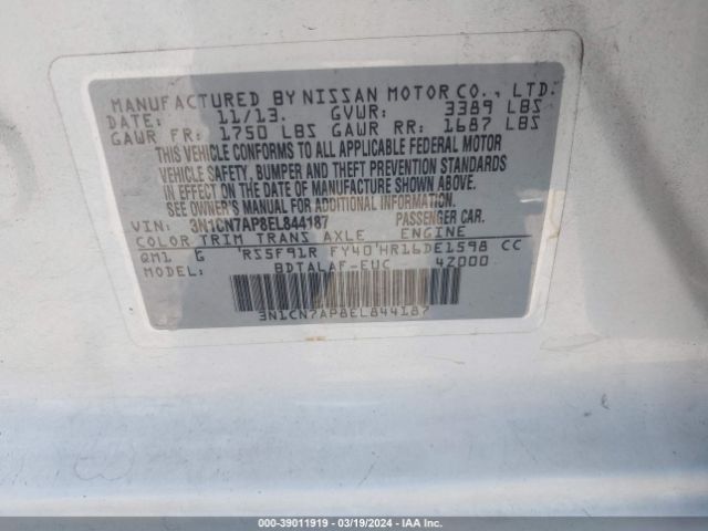 3N1CN7AP8EL844187 Nissan Versa 1.6 S