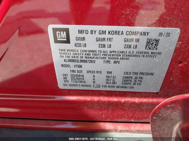 KL4MMDSL9MB072842 Buick Encore Gx Fwd Select