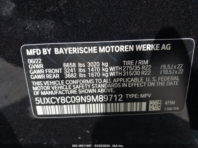 5UXCY8C09N9M89712 BMW X6 M50i
