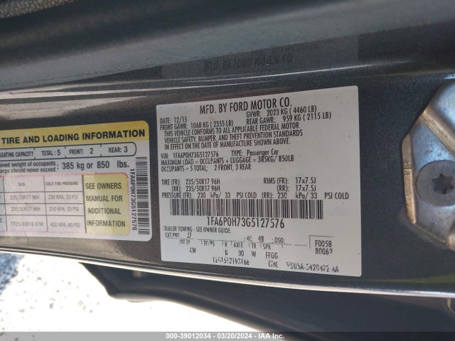 Ford FUSION SE 2016 1FA6P0H73G5127576 Image 9