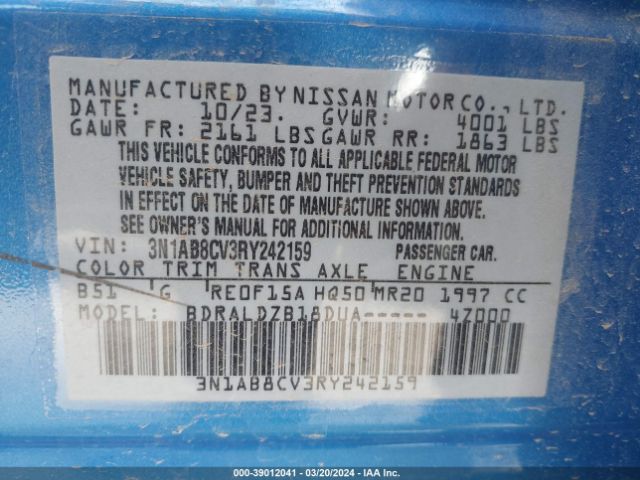 3N1AB8CV3RY242159 Nissan Sentra Sv Xtronic Cvt