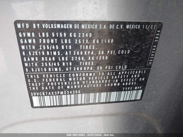 3VVCB7AX3PM034356 Volkswagen Tiguan 2.0t Se R-line Black