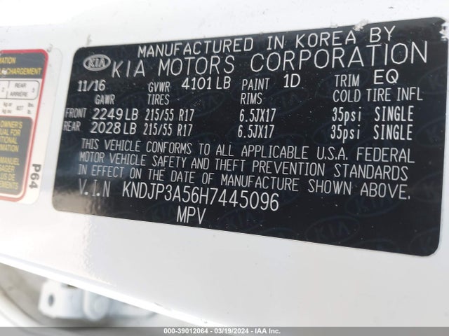 KIA SOUL + 2017 KNDJP3A56H7445096 Image 9