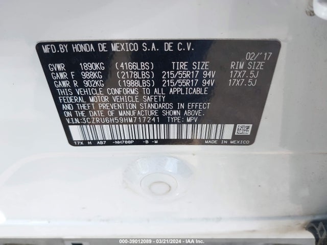 Honda HR-V EX 2017 3CZRU6H59HM717241 Image 9