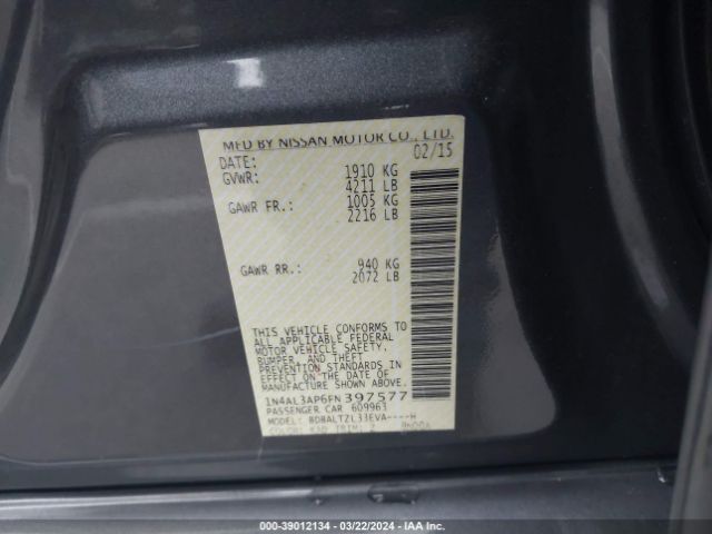 1N4AL3AP6FN397577 Nissan Altima 2.5 Sl