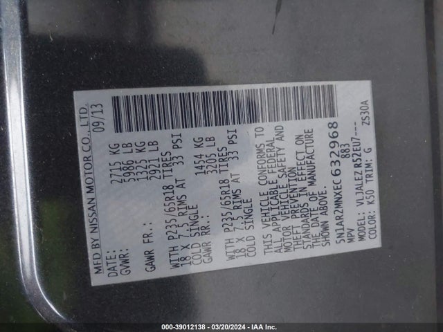 Nissan Pathfinder Sv 2014 5N1AR2MNXEC632968 Image 9