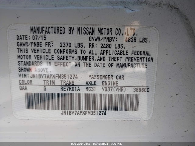Infiniti Q50 Premium 2015 JN1BV7APXFM351274 Image 9
