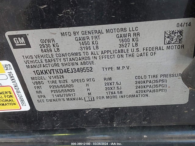 GMC Acadia Denali 2014 1GKKVTKD4EJ349552 Image 9