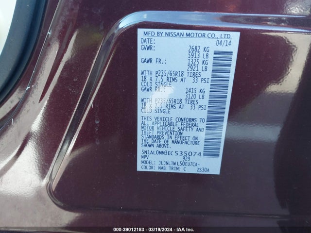 5N1AL0MM3EC535074 Infiniti QX60