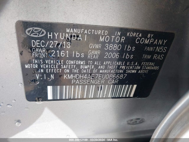 Hyundai ELANTRA SE 2014 KMHDH4AE7EU086687 Image 9