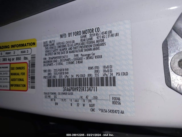 Ford FUSION SE 2014 3FA6P0H92ER134711 Image 9