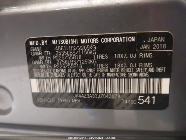 JA4AZ3A33JZ043078 Mitsubishi Outlander Se